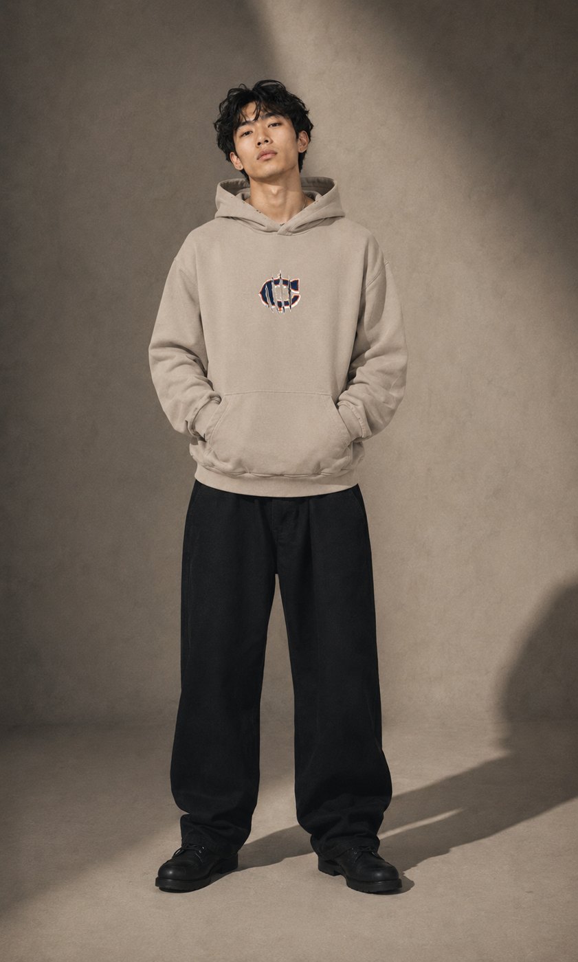 Liam Park wearing the Chicago World Tour hoodie